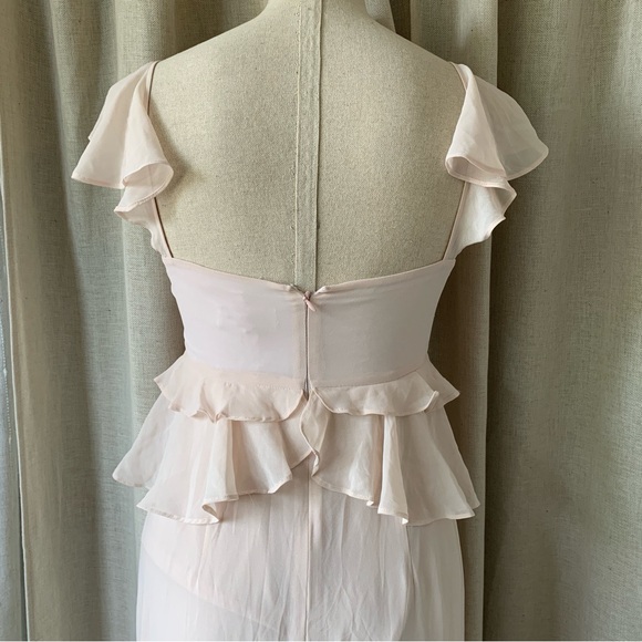 WAYF LONG RUFFLED SOFT PINK EVENING DRESS - Picture 2 of 13